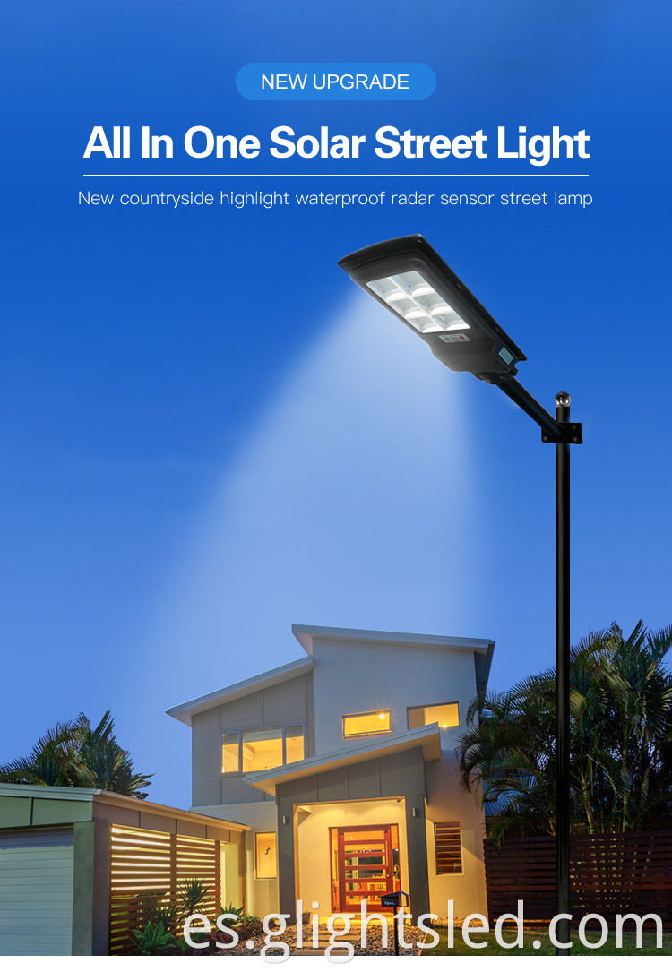 G-Lights de alto brillo impermeable al aire libre IP65 90w 120w todo en uno Luz de carretera llevada solar integrada